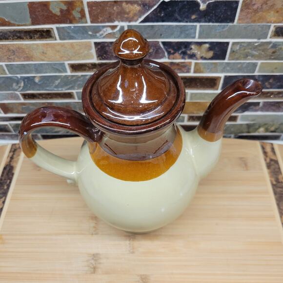 Vintage Interpur Coffee Server Teapot, Brown Tan & Beige Cabincore Gift - Picture 4 of 6
